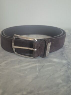 Hugo Boss Chocolate Brown Suede Belt Size 36, Silver Hardware, Classic Coastal